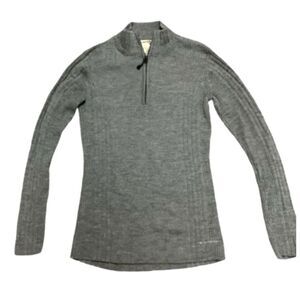 Exofficio Women's Gray Merino Wool Ribbed Knit 1/4 Zip LS Sweater Size XS